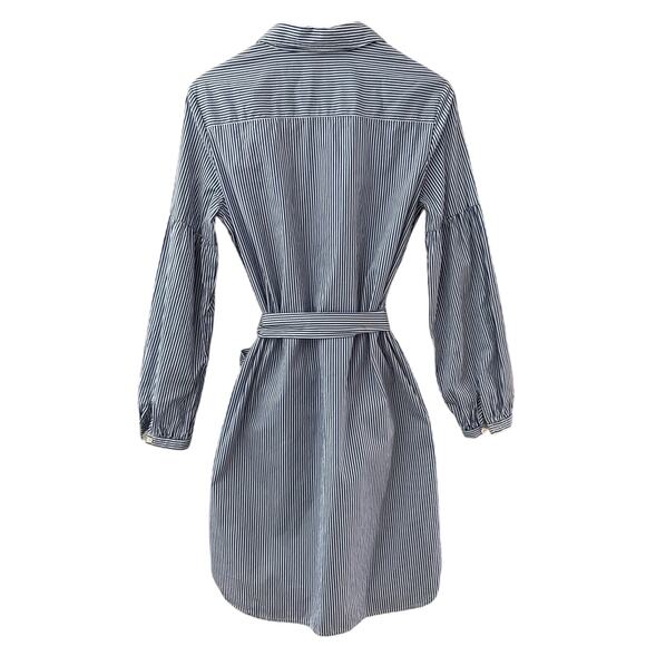 J. McLaughlin Millbury White & Navy Striped Poplin Dress Pockets Size Medium - Picture 4 of 11